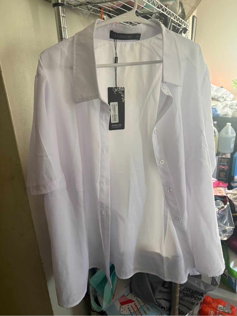 Honeyee Women's White Short-Sleeve Button-Down Shirt